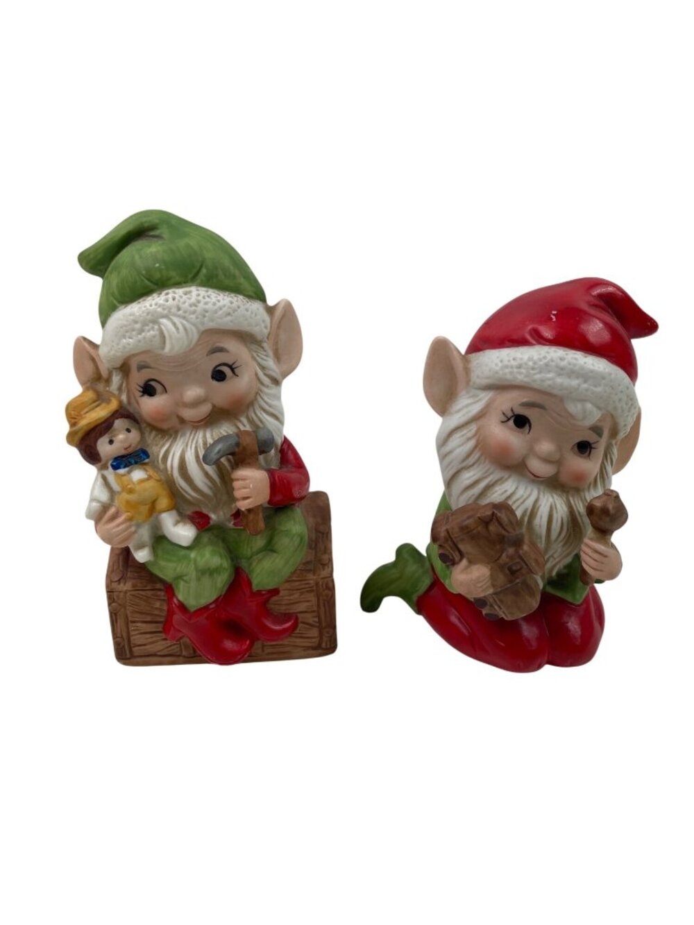 Set Of 2 Homco Ceramic Christmas Elf Figurines Hand-Painted Decor #5406